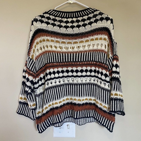 Gimmicks by BKE Women's Sweater Med Crop Striped Boho Loose Knit 3/4 Sleeve - Picture 7 of 10